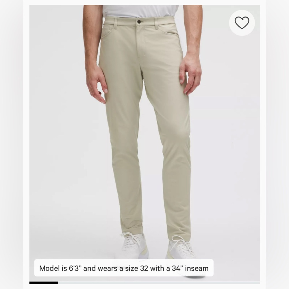 NWT Lululemon ABC Pant Slim 5 Pocket Pant 32”L Warpstreme Silver Tan - 30”